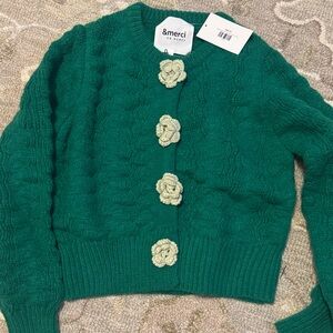 Emerald Green Cable Knit Cardigan by &Merci En Merci